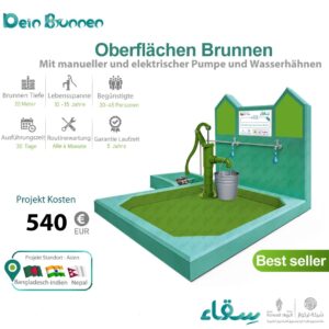 Oberflächen Brunnen mit manueller und elektrischer Pumpe und Wasserhähnen