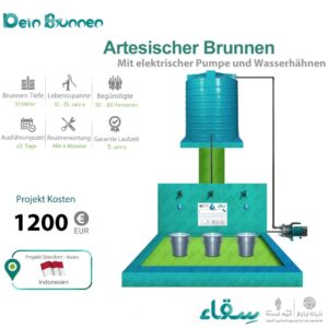 Artesischer Brunnen mit elektrischer Pumpe und Wasserhähnen